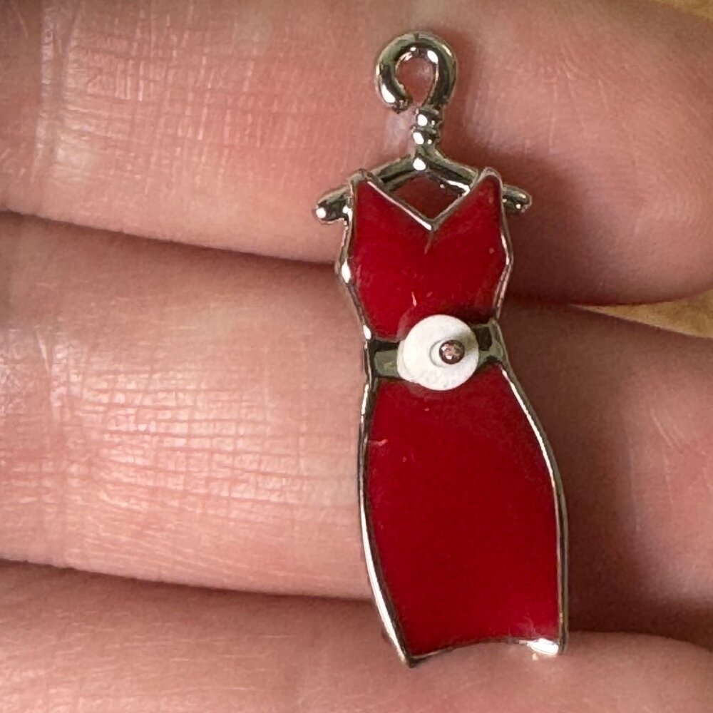 Vintage Swarovski Signed Swan Red Dress On Hanger Tack Pin - Picture 3 of 12